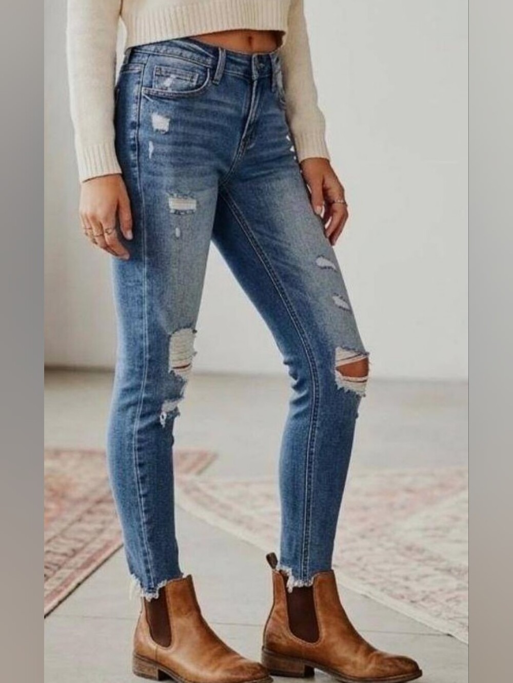 Altar'd State Awesome Distressed Skinny Jeans In Dark Blue, Excellent Condition